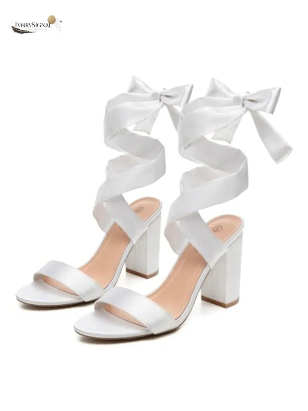 Satin Lace Up Chunky Platform Heels for Women, 3 Inch Block Heel Open Toe